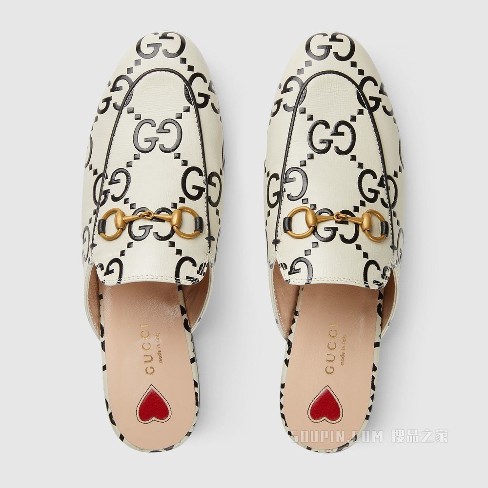 Princetown系列GG皮革拖鞋 白色皮革