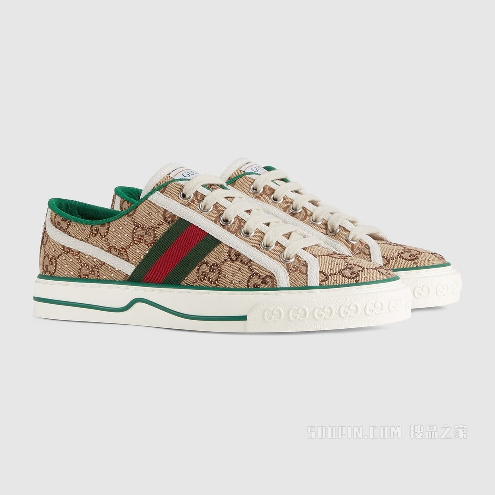 Gucci 100特别系列Tennis 1977女士运动鞋 米色GG帆布