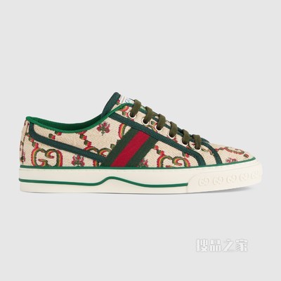 Gucci 100特别系列Tennis 1977女士运动鞋 米色和绿色提花