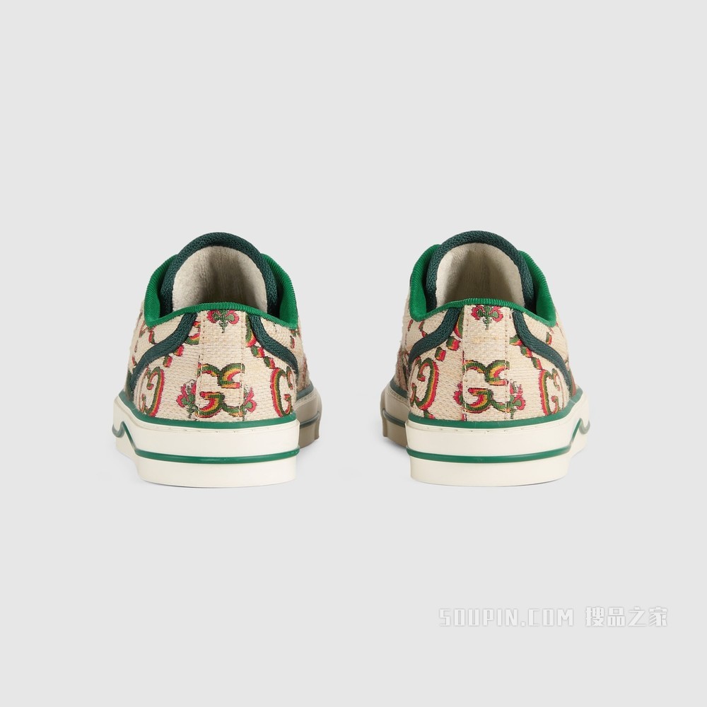 Gucci 100特别系列Tennis 1977女士运动鞋 米色和绿色提花