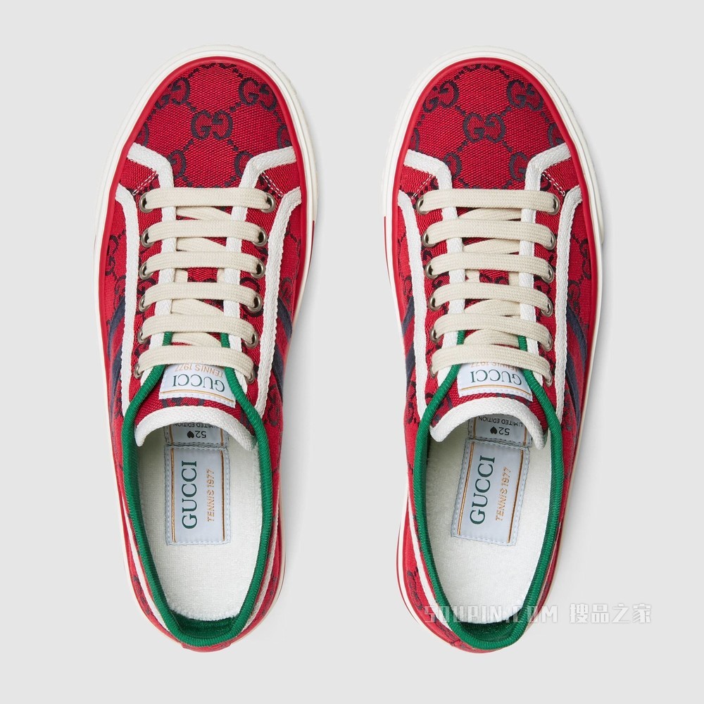 古驰520特别系列Tennis 1977女士运动鞋 红色和蓝色GG帆布