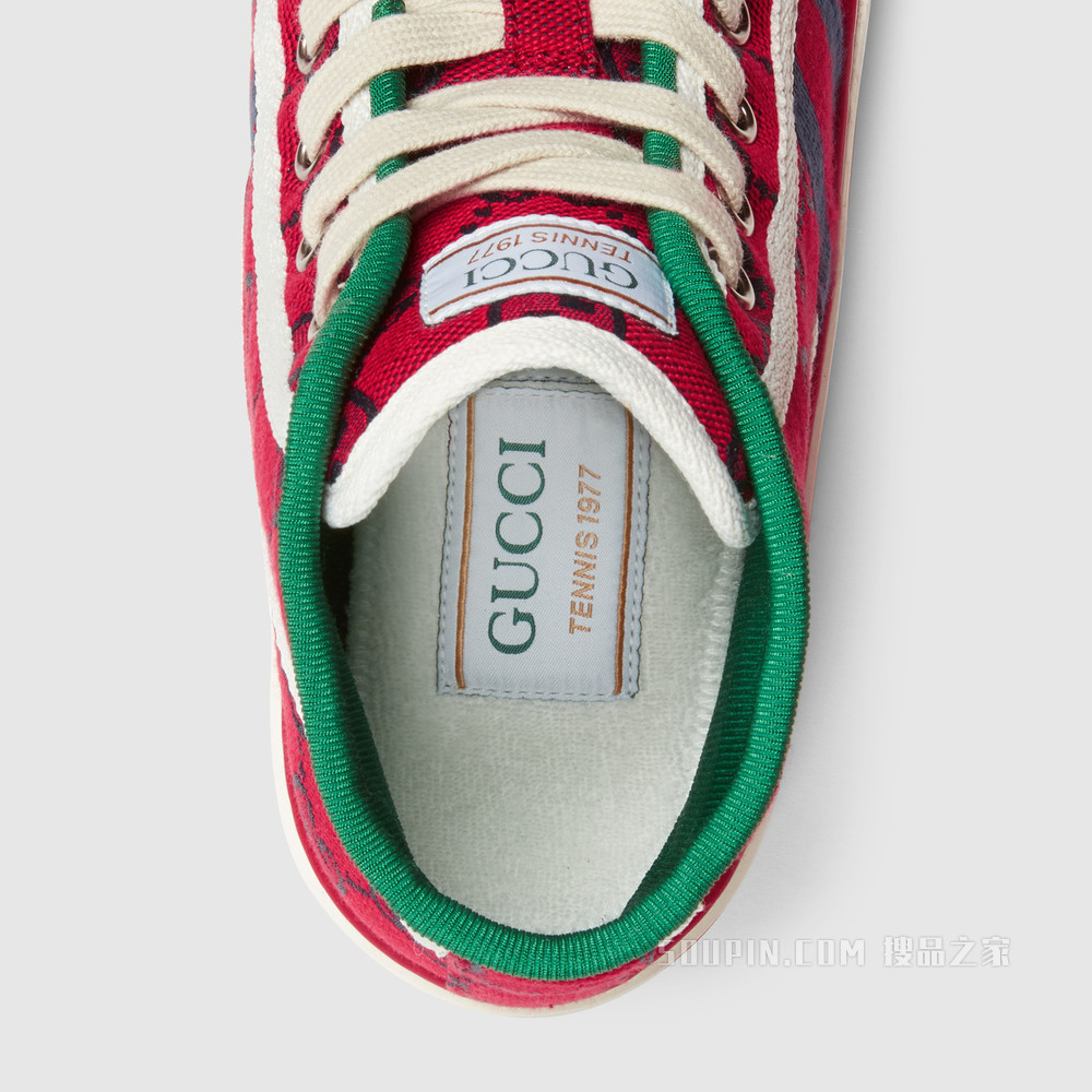 古驰520特别系列Tennis 1977女士高帮运动鞋 红色和蓝色GG帆布
