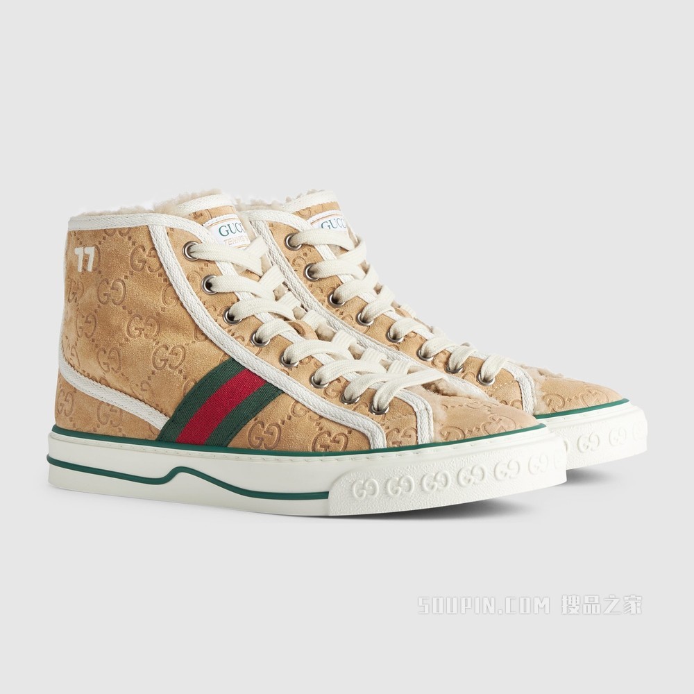 Gucci Tennis 1977系列女士运动鞋 棕色绒面材质