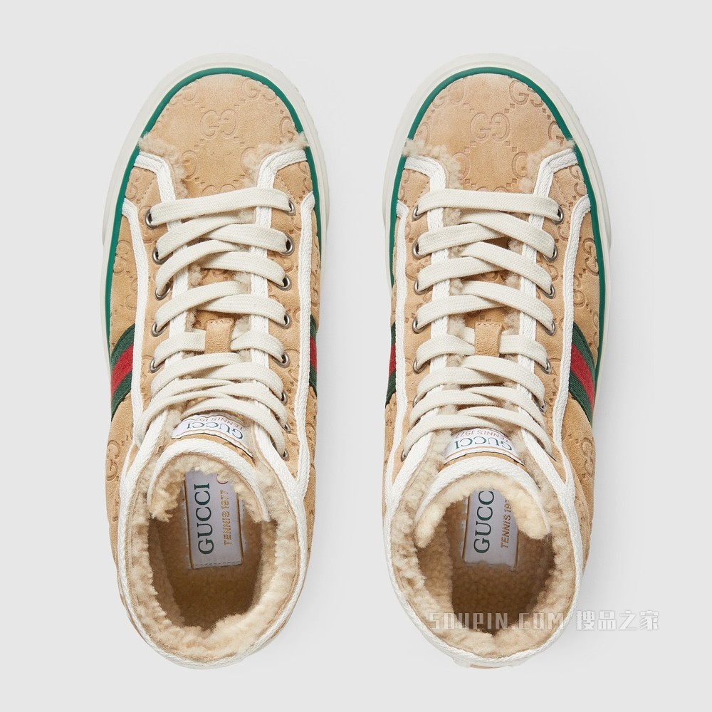 Gucci Tennis 1977系列女士运动鞋 棕色绒面材质
