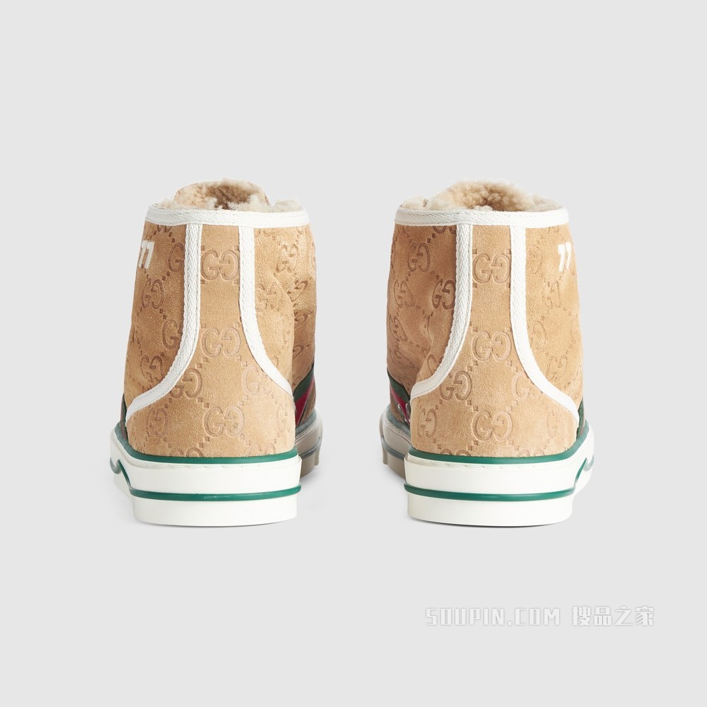 Gucci Tennis 1977系列女士运动鞋 棕色绒面材质