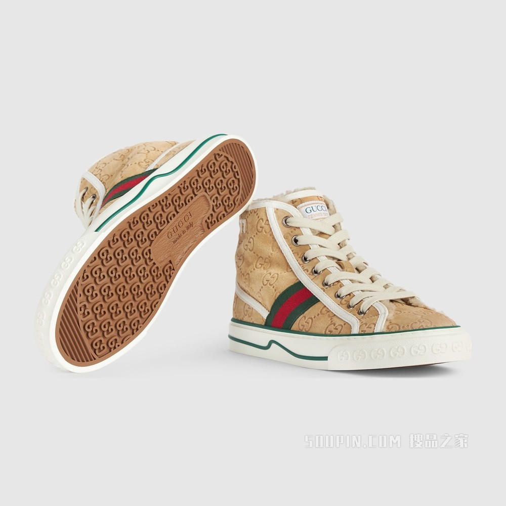 Gucci Tennis 1977系列女士运动鞋 棕色绒面材质