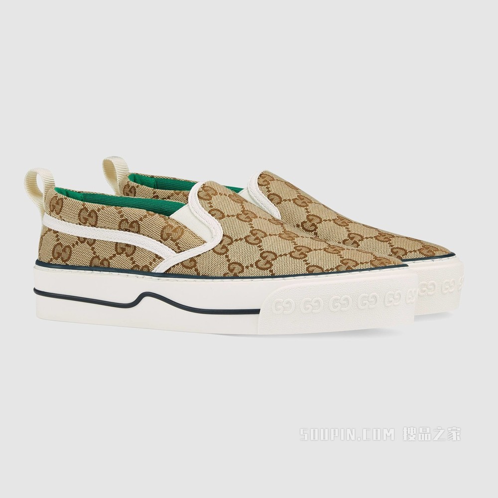 Gucci Tennis 1977系列女士运动便鞋 米色/乌木色GG Supreme帆布