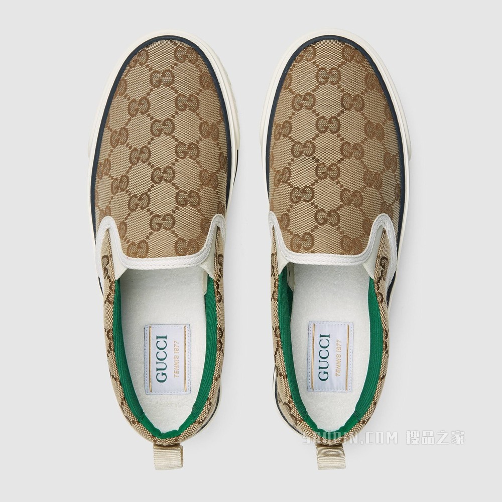 Gucci Tennis 1977系列女士运动便鞋 米色/乌木色GG Supreme帆布