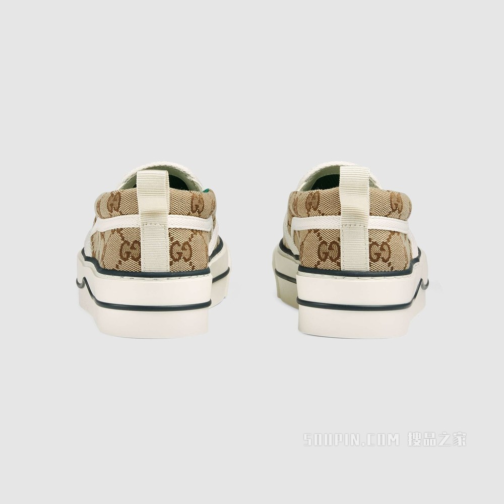 Gucci Tennis 1977系列女士运动便鞋 米色/乌木色GG Supreme帆布