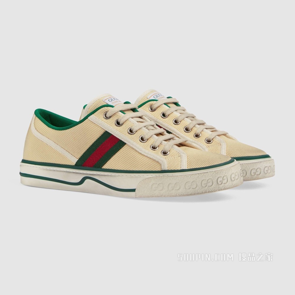 Gucci Tennis 1977系列女士运动鞋 黄油色棉布