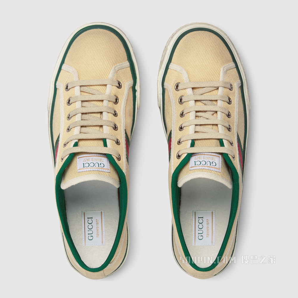 Gucci Tennis 1977系列女士运动鞋 黄油色棉布
