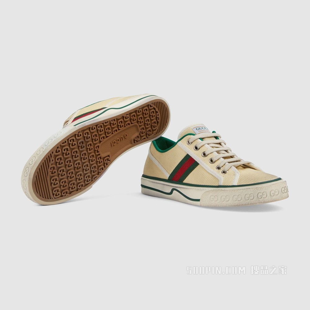 Gucci Tennis 1977系列女士运动鞋 黄油色棉布