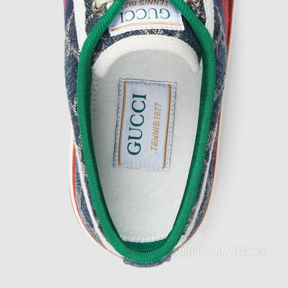 GG Denim系列Tennis 1977系列女士运动鞋 蓝色和象牙白色双G提花丹宁面料
