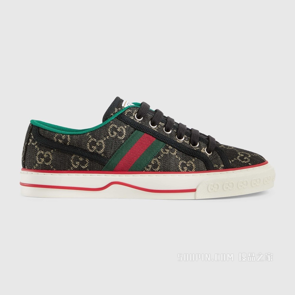 Gucci Tennis 1977系列女士运动鞋 黑色和象牙白色GG丹宁提花面料