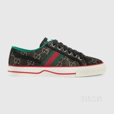 Gucci Tennis 1977系列女士运动鞋 黑色和象牙白色GG丹宁提花面料