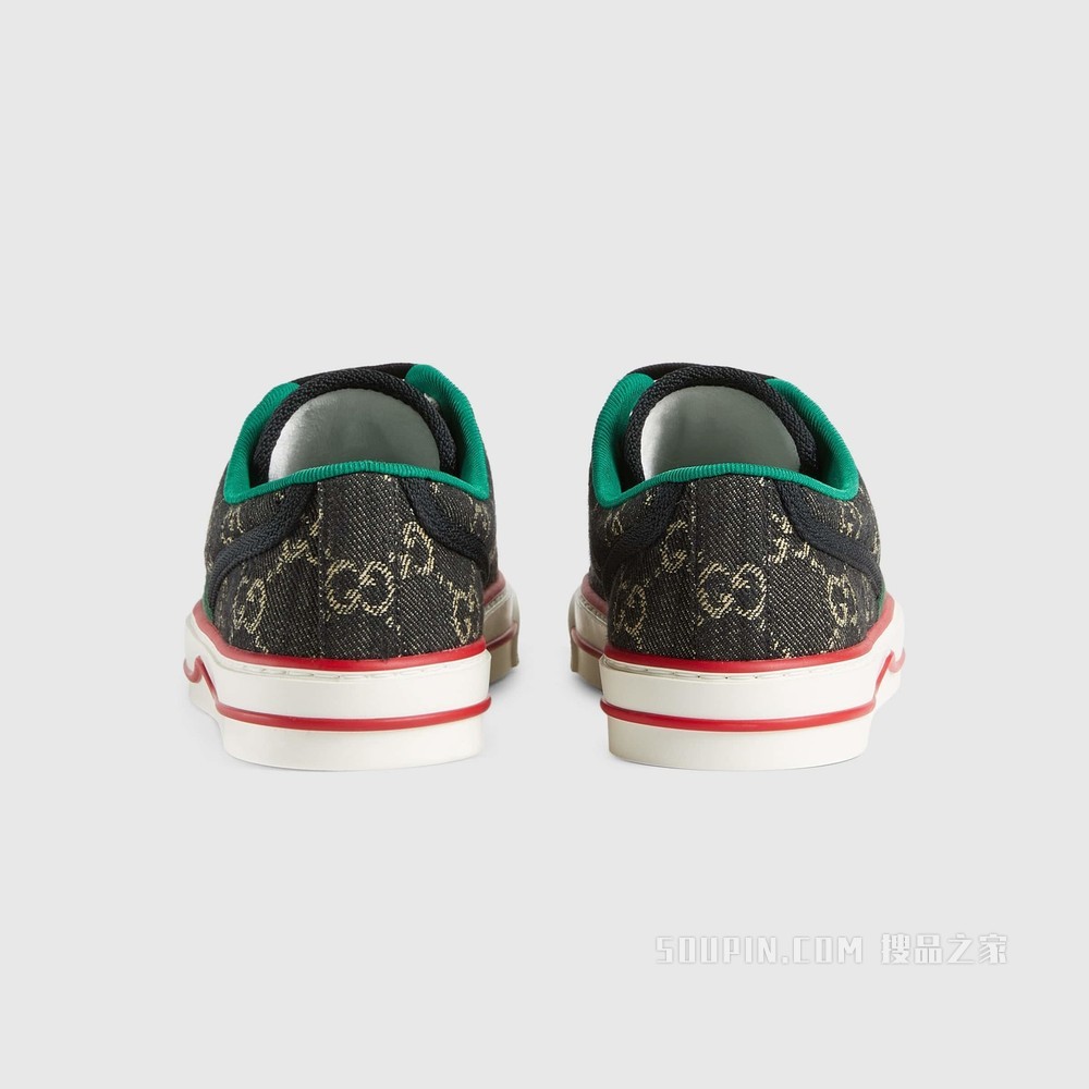 Gucci Tennis 1977系列女士运动鞋 黑色和象牙白色GG丹宁提花面料