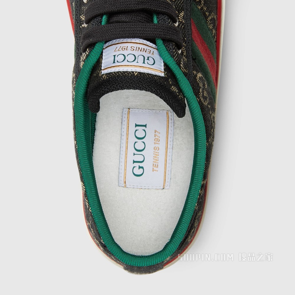 Gucci Tennis 1977系列女士运动鞋 黑色和象牙白色GG丹宁提花面料