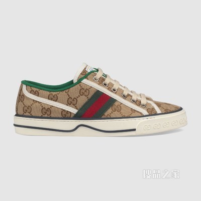 Gucci Tennis 1977系列女士GG运动鞋 米色/乌木色经典GG帆布