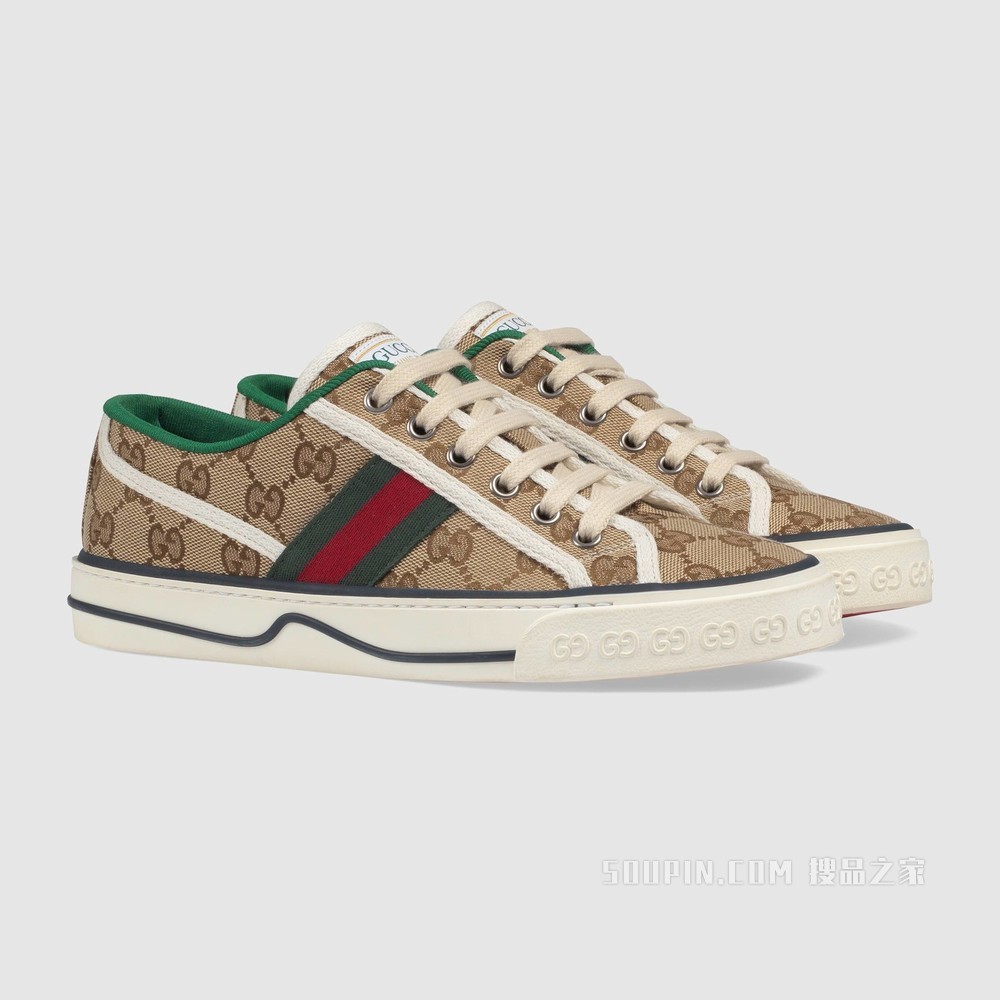 Gucci Tennis 1977系列女士GG运动鞋 米色/乌木色经典GG帆布