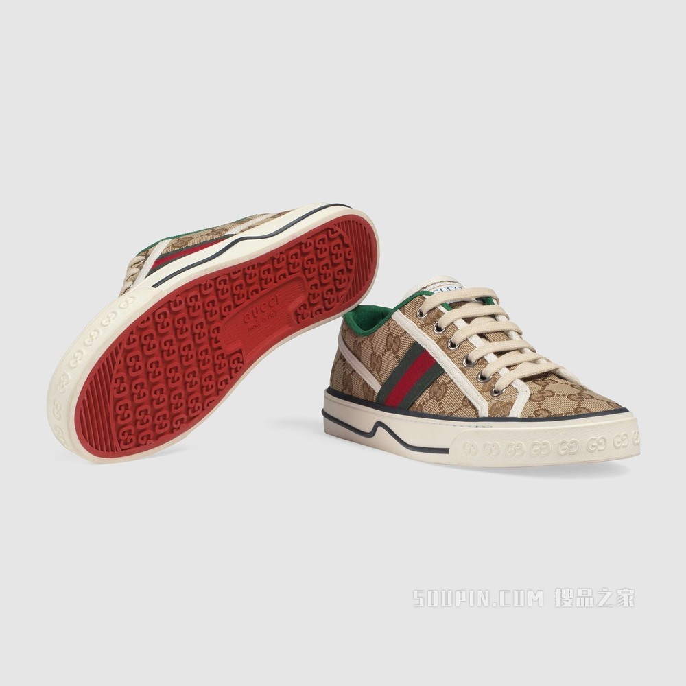 Gucci Tennis 1977系列女士GG运动鞋 米色/乌木色经典GG帆布