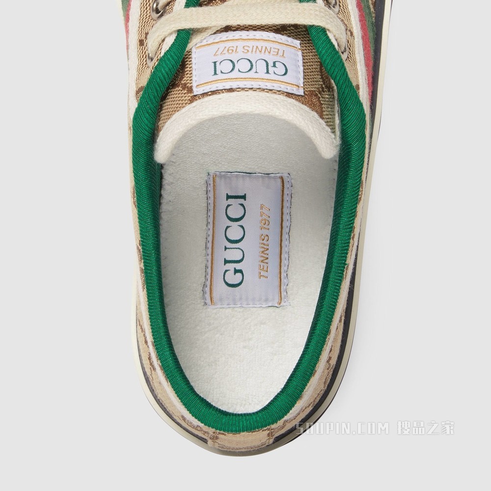 Gucci Tennis 1977系列女士GG运动鞋 米色/乌木色经典GG帆布