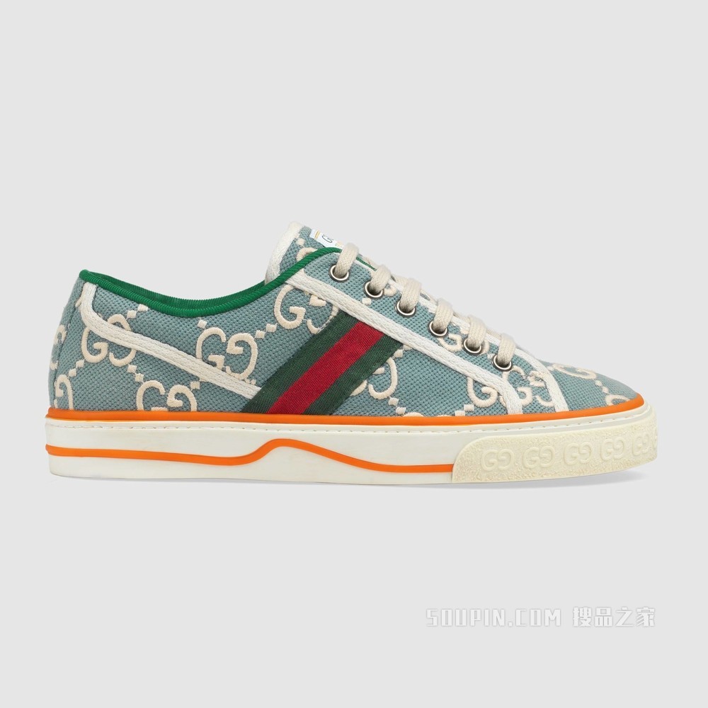 Gucci Tennis 1977系列女士运动鞋 浅蓝色/象牙白GG弹力棉布