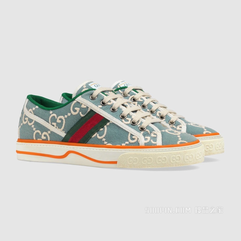 Gucci Tennis 1977系列女士运动鞋 浅蓝色/象牙白GG弹力棉布