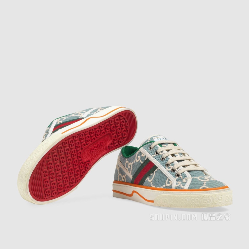 Gucci Tennis 1977系列女士运动鞋 浅蓝色/象牙白GG弹力棉布