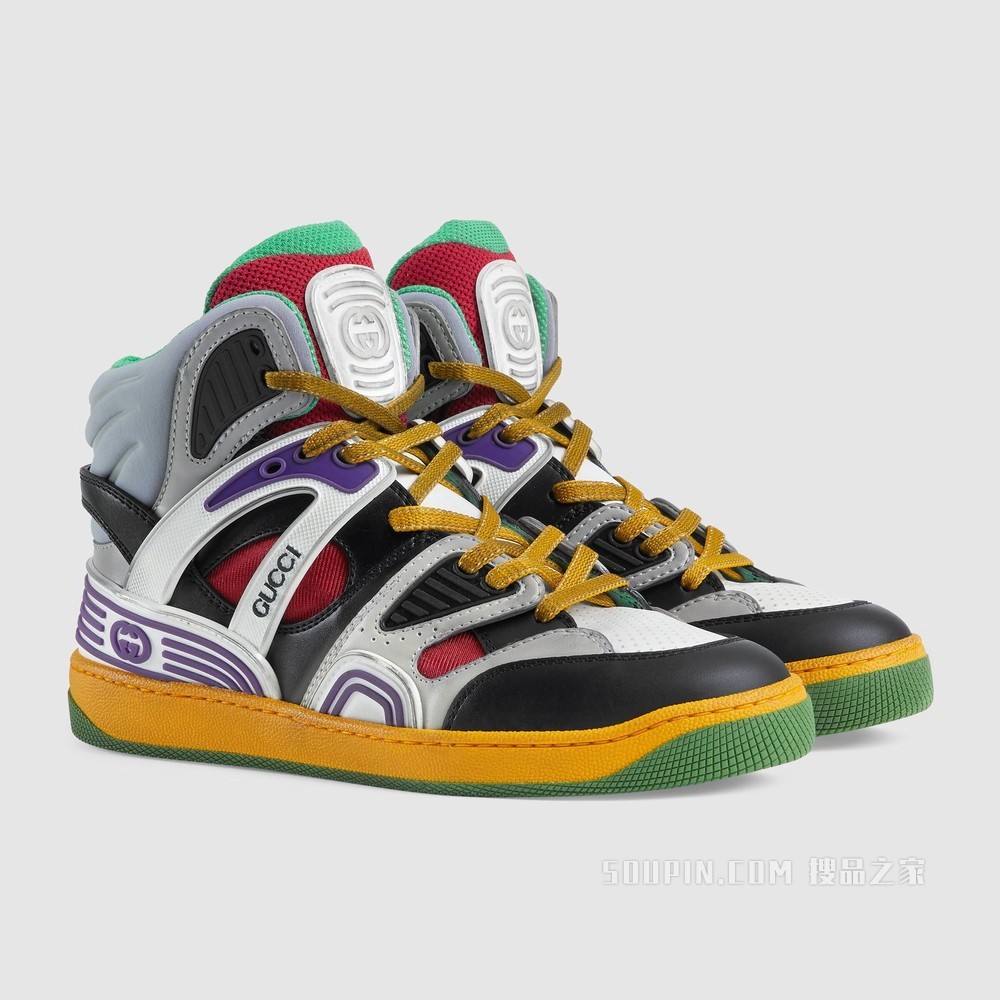 Gucci Basket女士高帮球鞋 黑色可持续材料Demetra