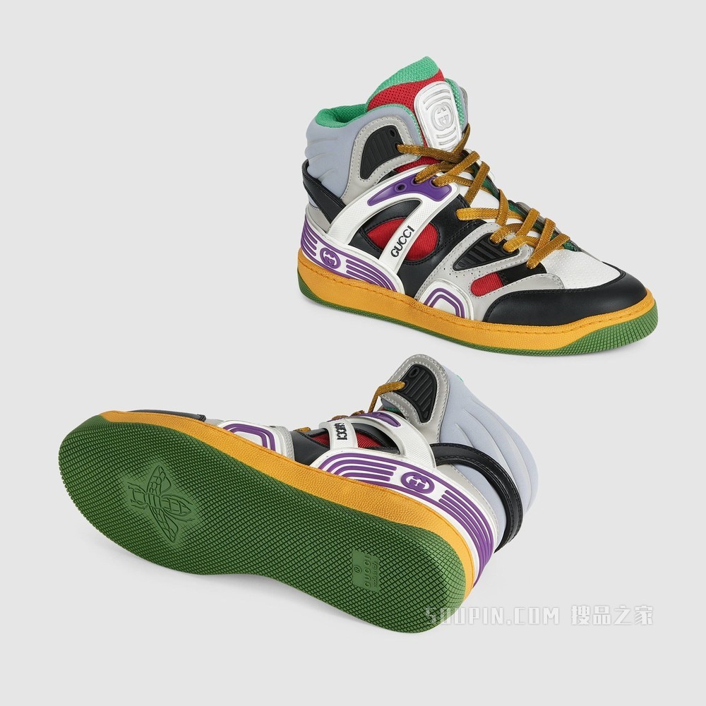 Gucci Basket女士高帮球鞋 黑色可持续材料Demetra