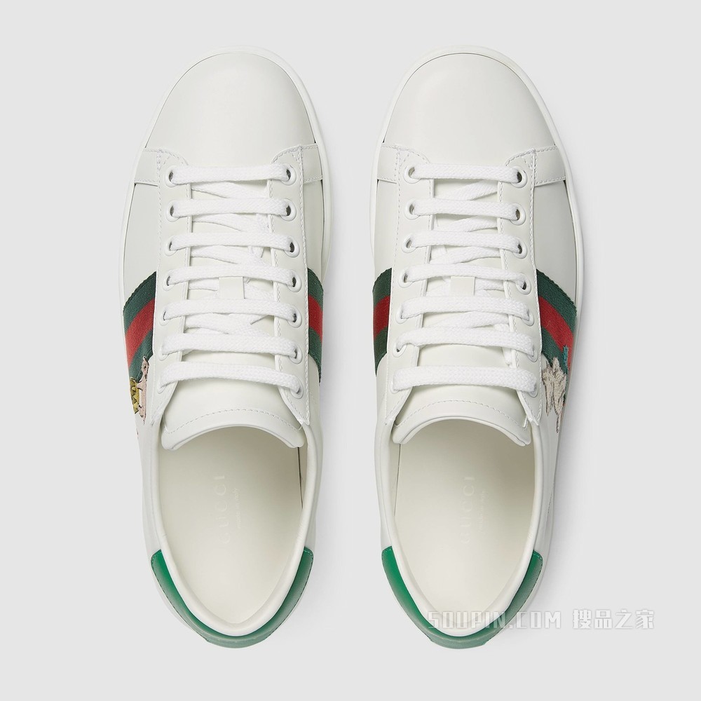 Ace系列女士猫咪图案运动鞋 白色皮革