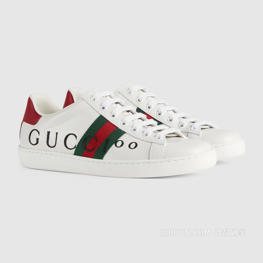 Gucci 100特别系列Ace女士运动鞋 白色皮革