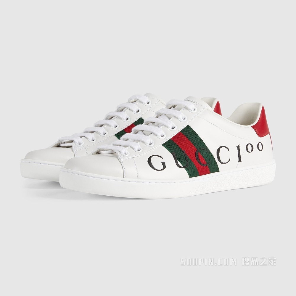 Gucci 100特别系列Ace女士运动鞋 白色皮革