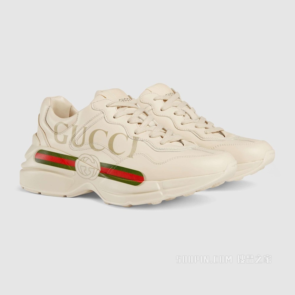 Rhyton系列女士Gucci标识皮革运动鞋 象牙色皮革