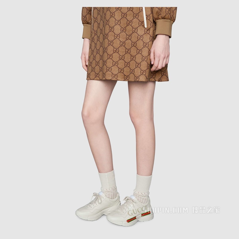 Rhyton系列女士Gucci标识皮革运动鞋 象牙色皮革