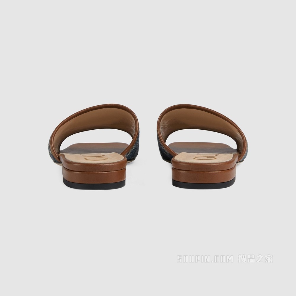 GG Denim系列女士双G凉鞋 蓝色和象牙白色双G提花丹宁面料