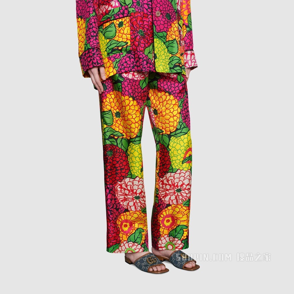 GG Denim系列女士双G凉鞋 蓝色和象牙白色双G提花丹宁面料