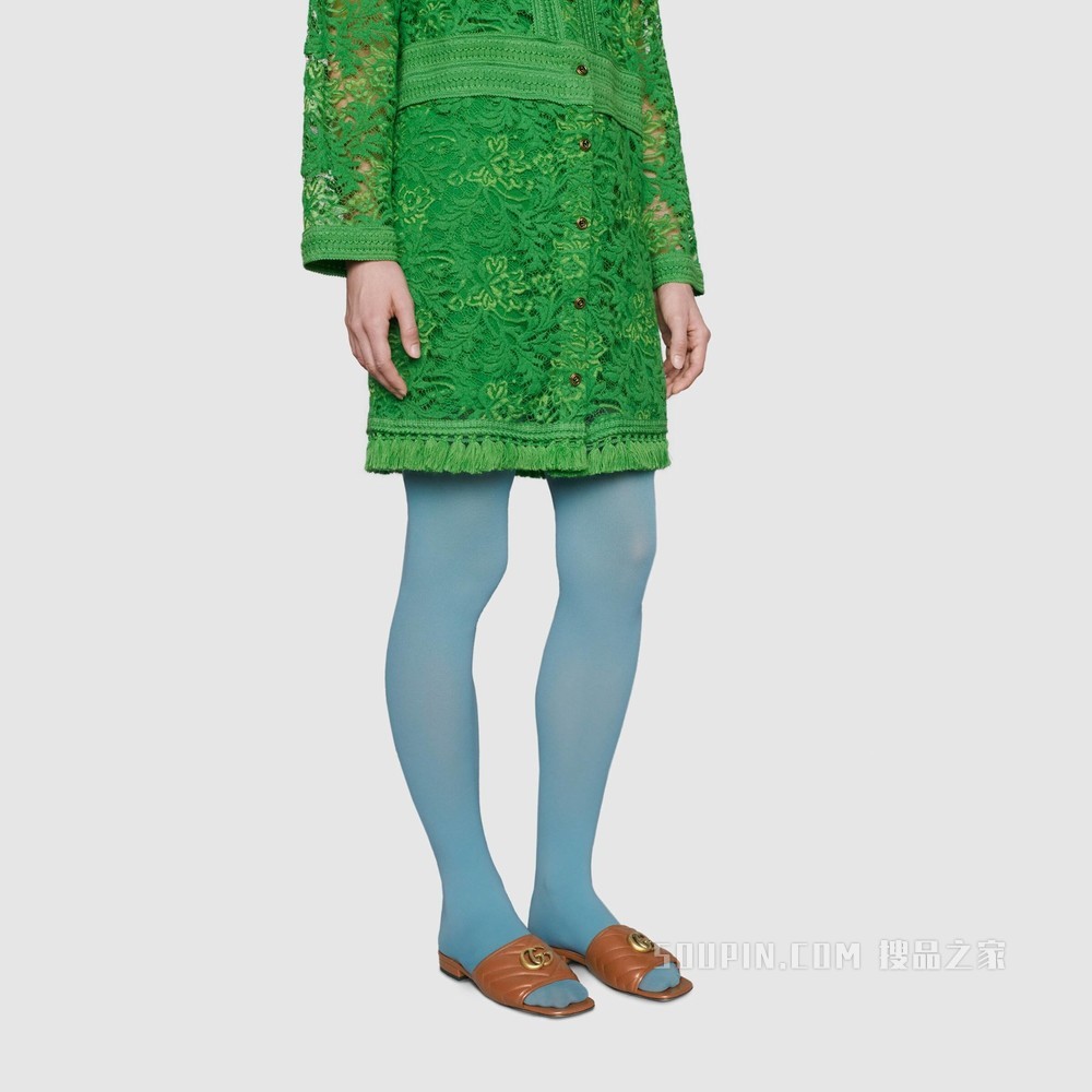 女士双G凉拖 棕色绗缝皮革