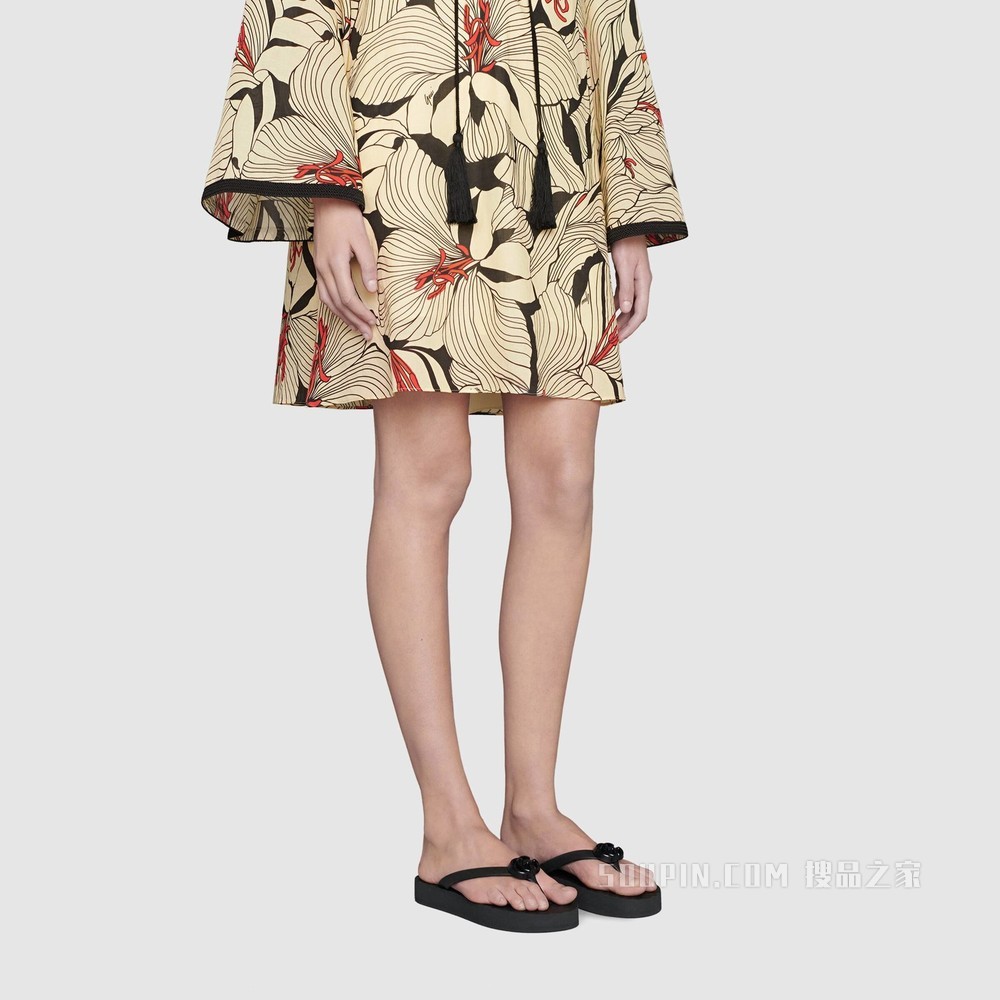 女士V型夹趾凉鞋 黑色橡胶