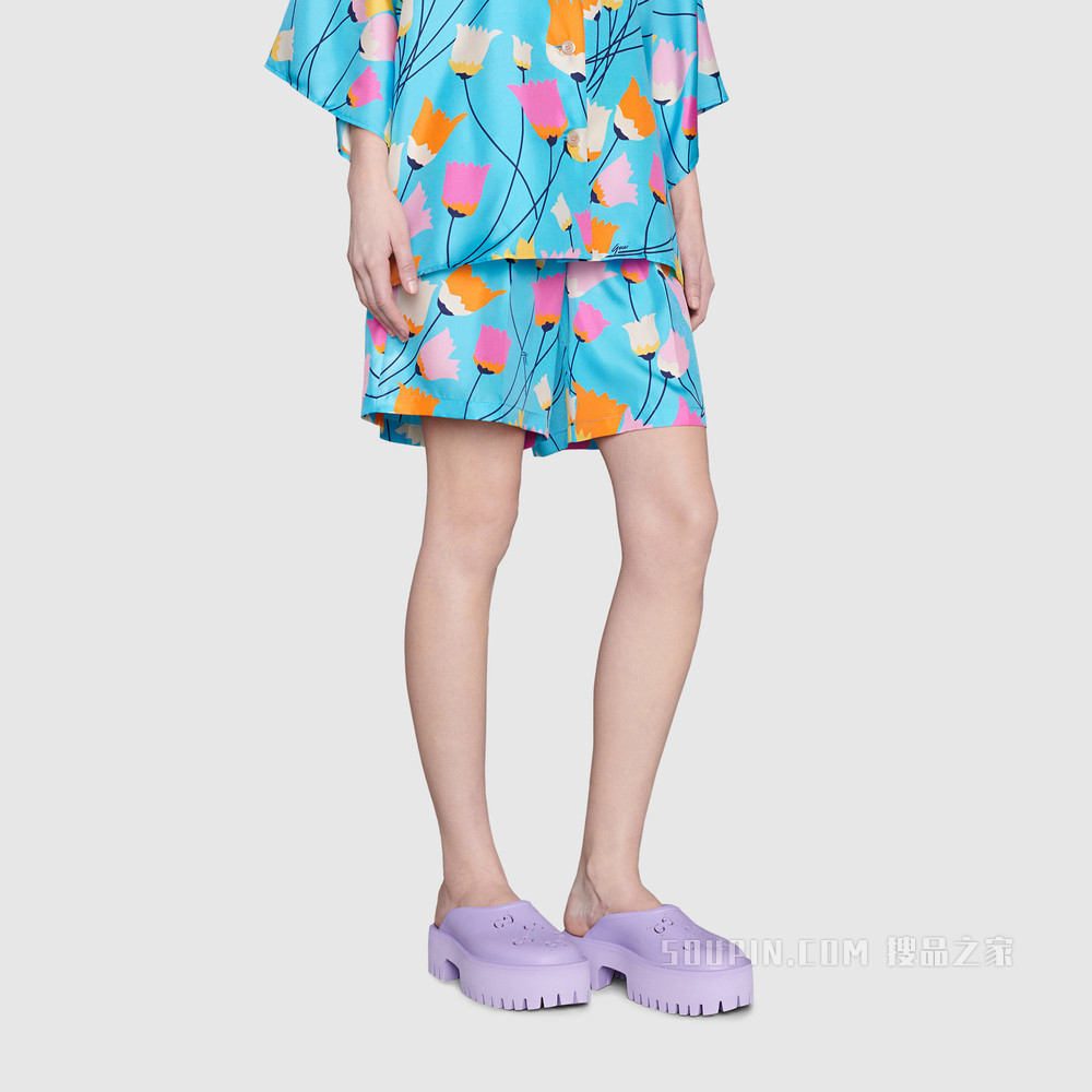女士镂空G防水台凉鞋 浅紫色橡胶