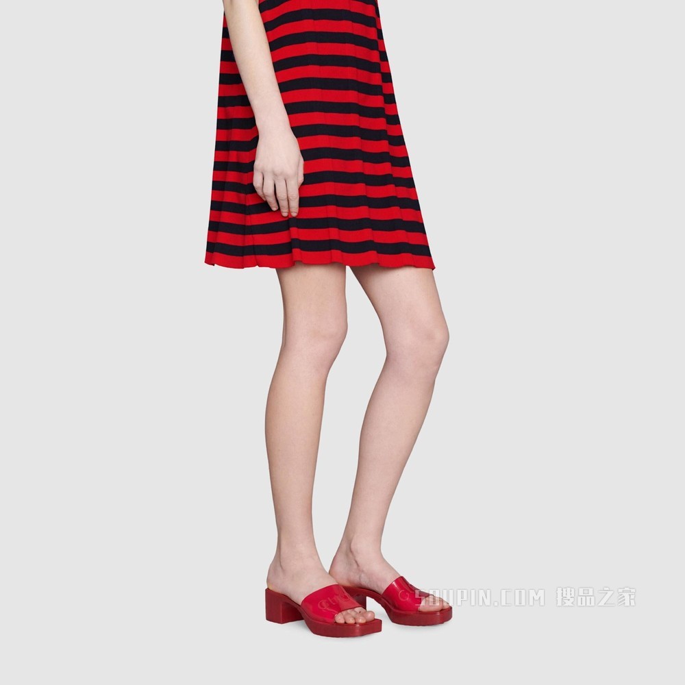 女士Gucci标识拖鞋 红色透明橡胶