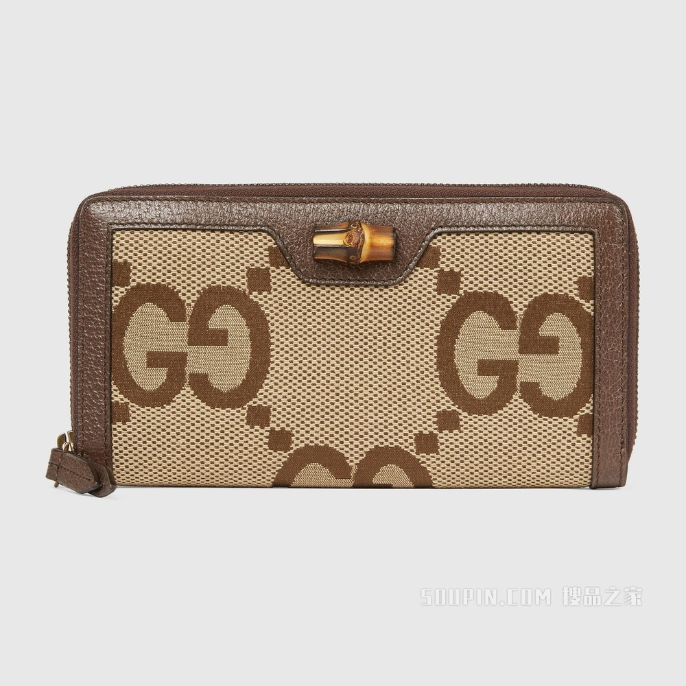 饰超级双G图案Gucci Diana竹节钱包 驼色和乌木色帆布