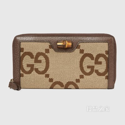 饰超级双G图案Gucci Diana竹节钱包 驼色和乌木色帆布