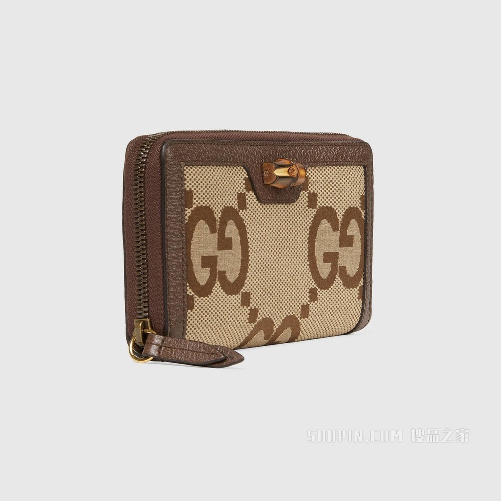 饰超级双G图案Gucci Diana竹节钱包 驼色和乌木色帆布