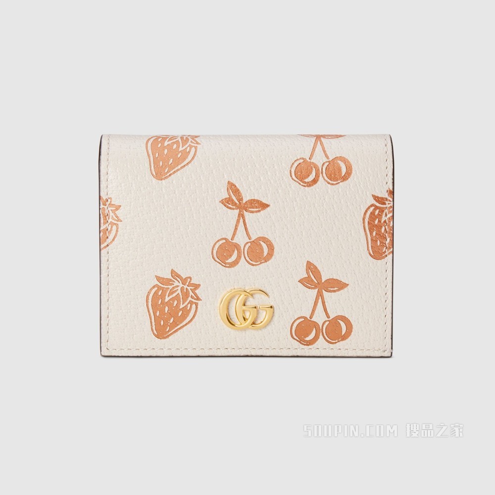 GG Marmont系列浆果印花卡包 白色皮革