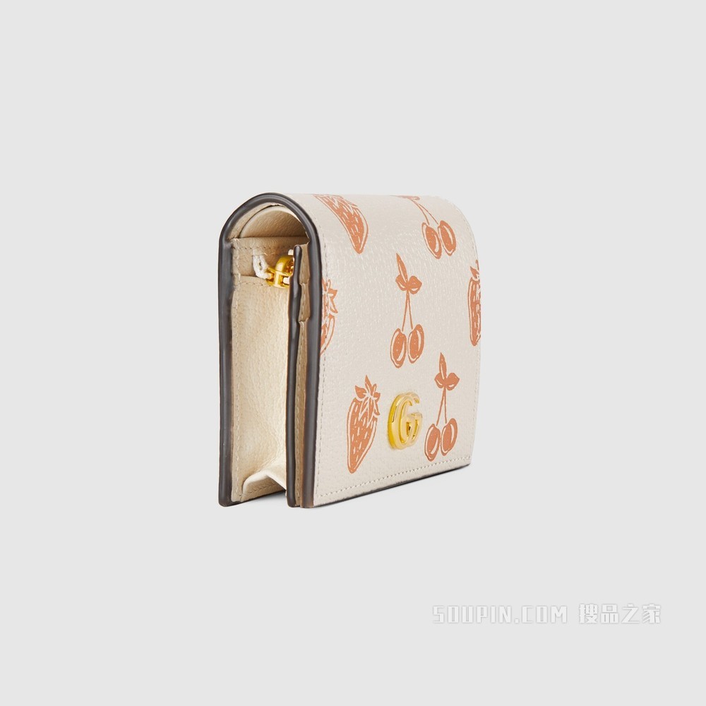 GG Marmont系列浆果印花卡包 白色皮革