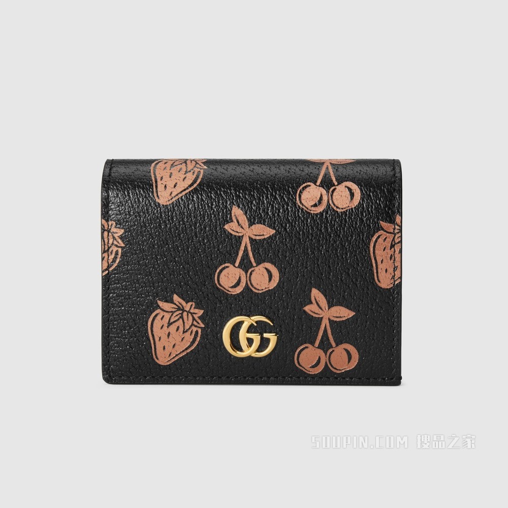 GG Marmont系列浆果印花卡包 黑色皮革