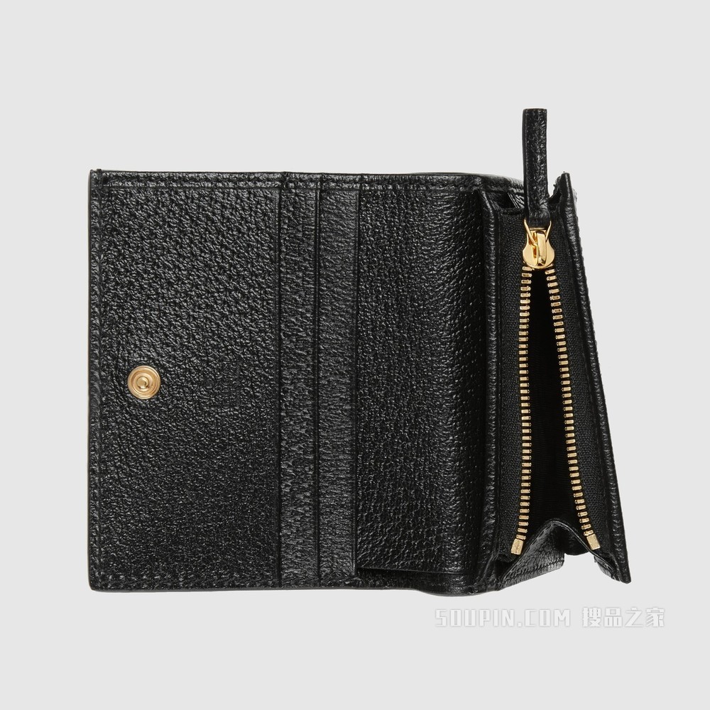 GG Marmont系列浆果印花卡包 黑色皮革