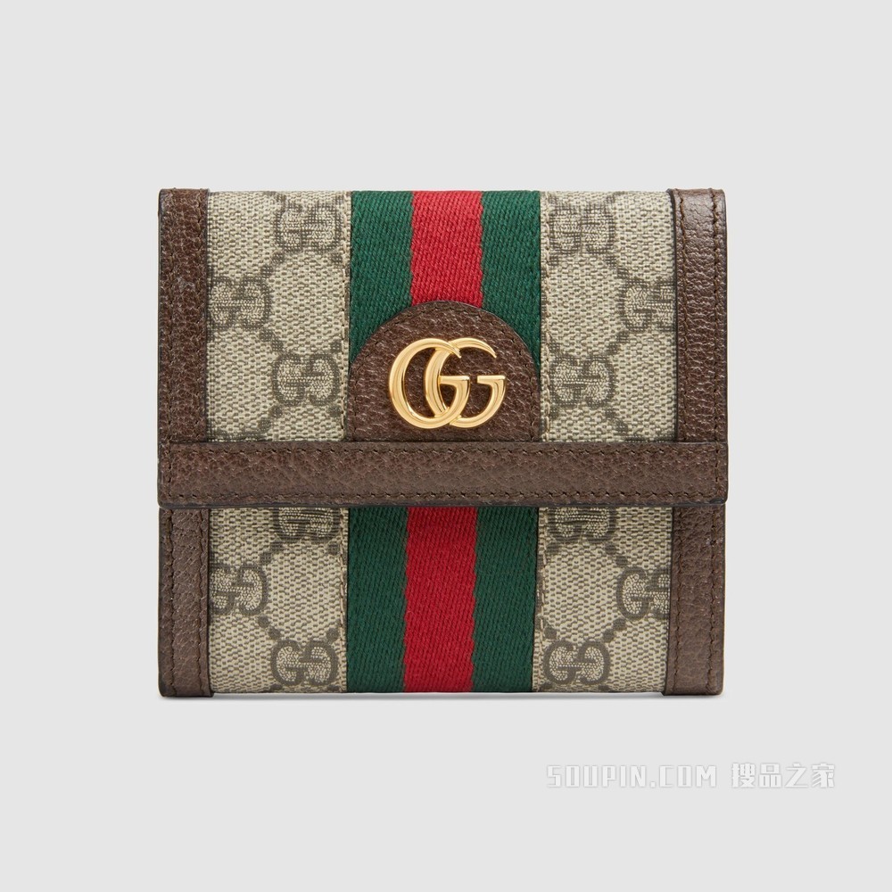 Ophidia系列GG法式翻盖钱包 GG Supreme帆布