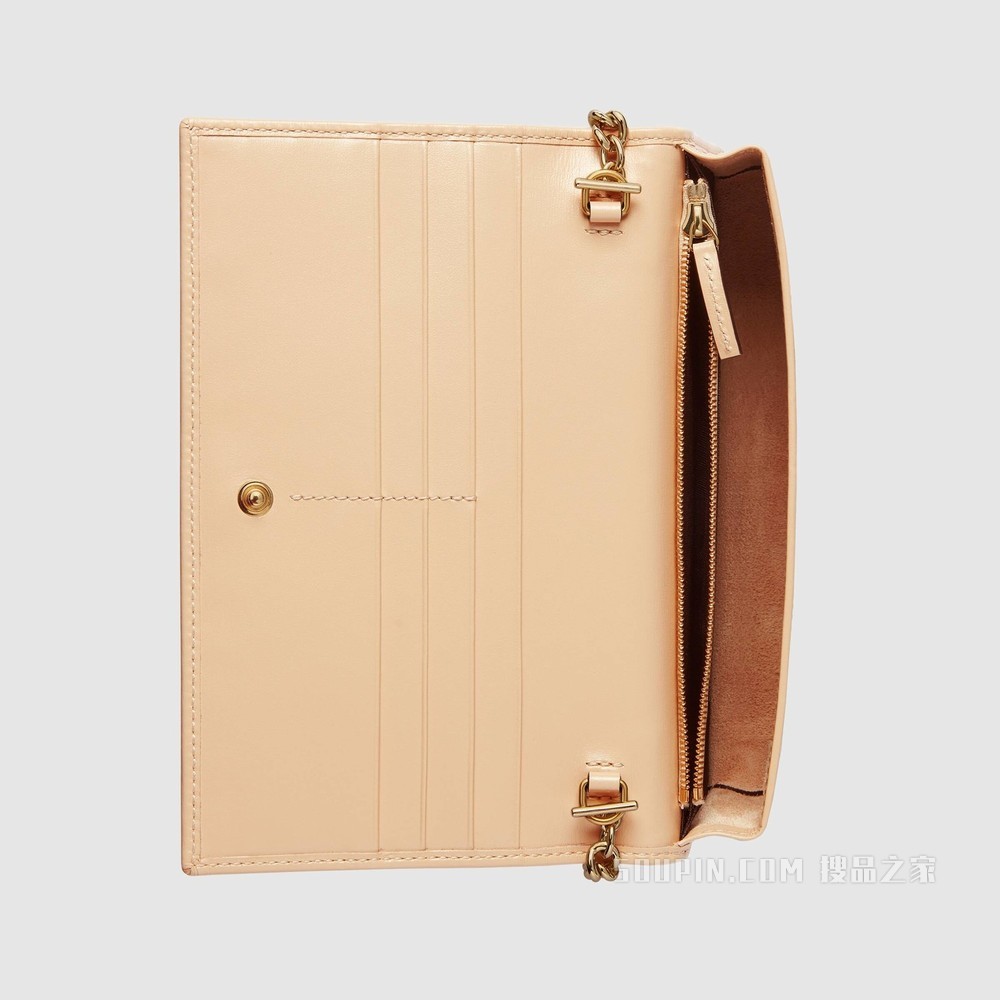 Gucci 马衔扣1955系列链带钱包 米色皮革